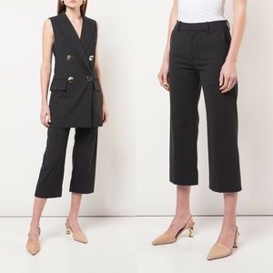 CO Virgin Wool Cropped Woven Straight Leg Trouser Pants in Black